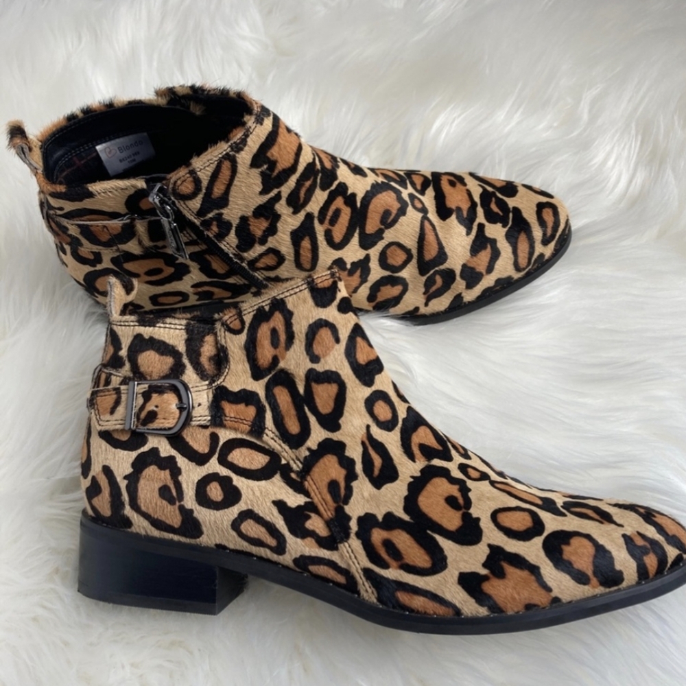 Blondo Waterproof Calf Hair Leather Leopard Moto Booties Ankle Boots 8.5